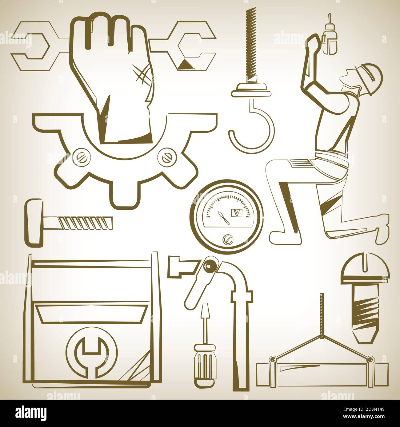 mechanical tools, mechanical engineer icons set Stock Vector Image