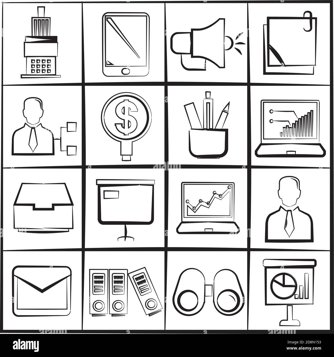 sketch office and business icons Stock Vector