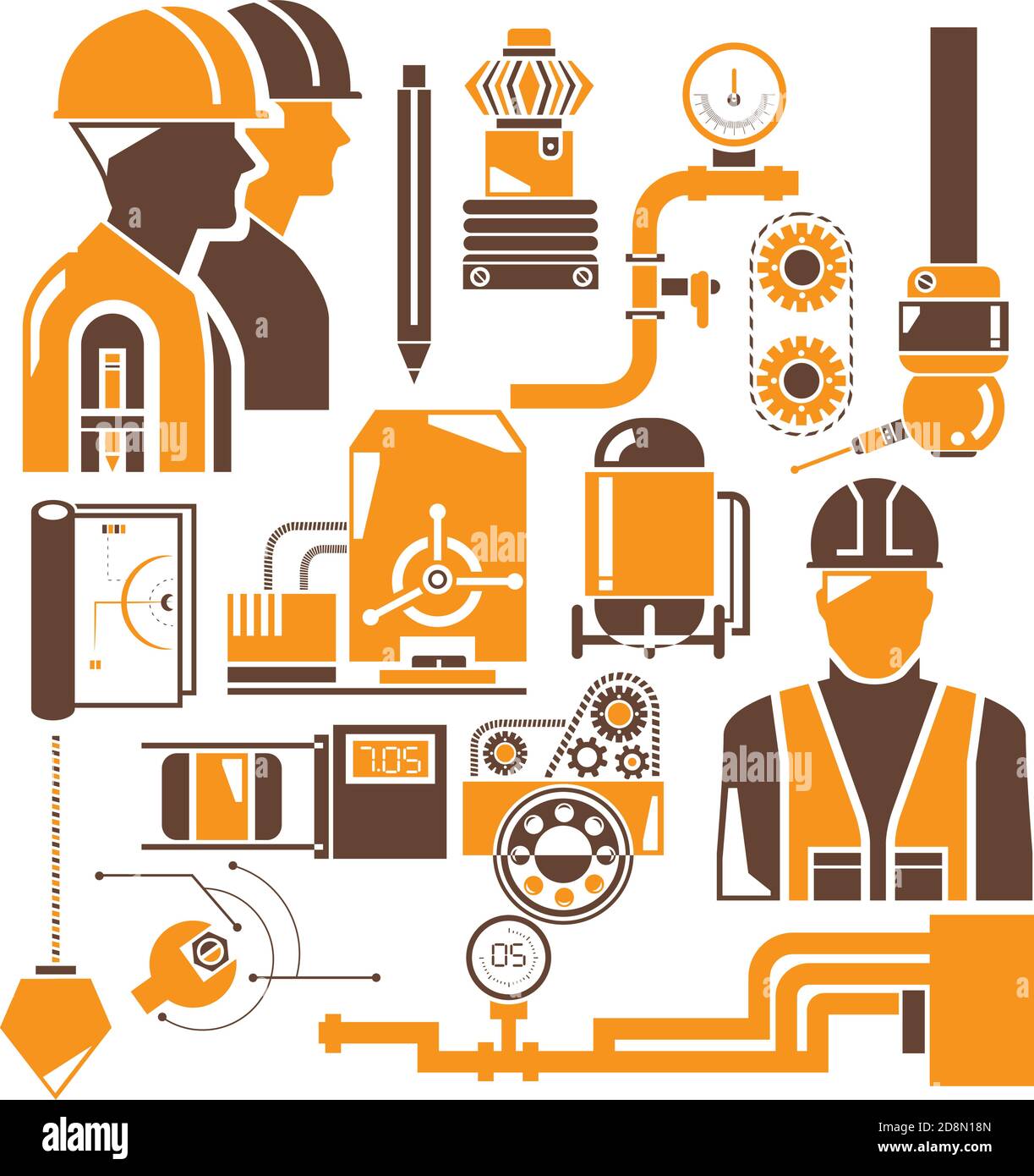 automation, and industrial engineering management icons Stock Vector
