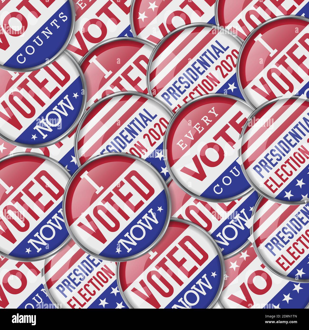 Voting badges realistic background. 2020 United States presidential election. illustration. Stock Photo