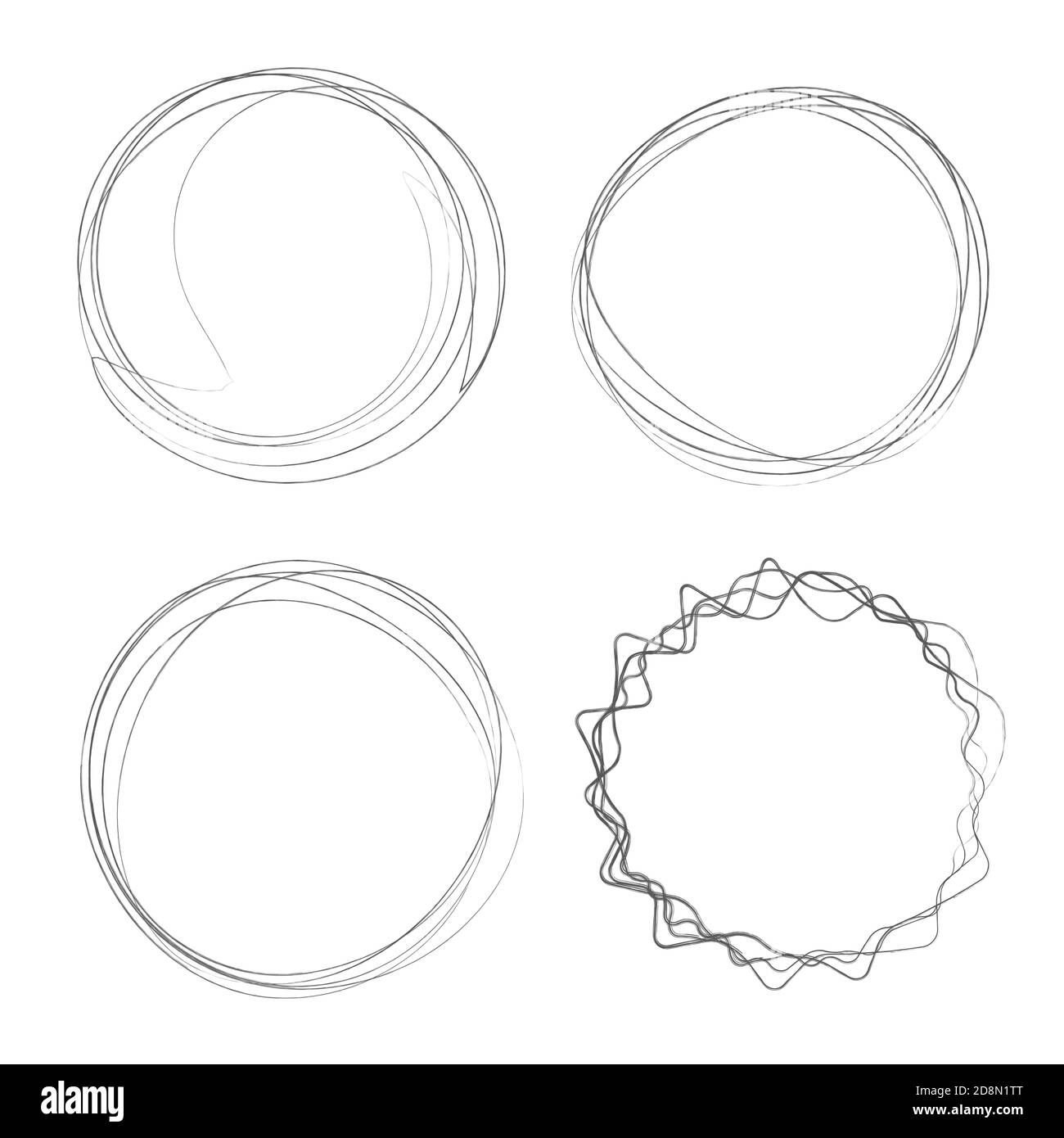 Hand drawn circles, circular scribble black doodles isolated on white. illustration. Stock Photo
