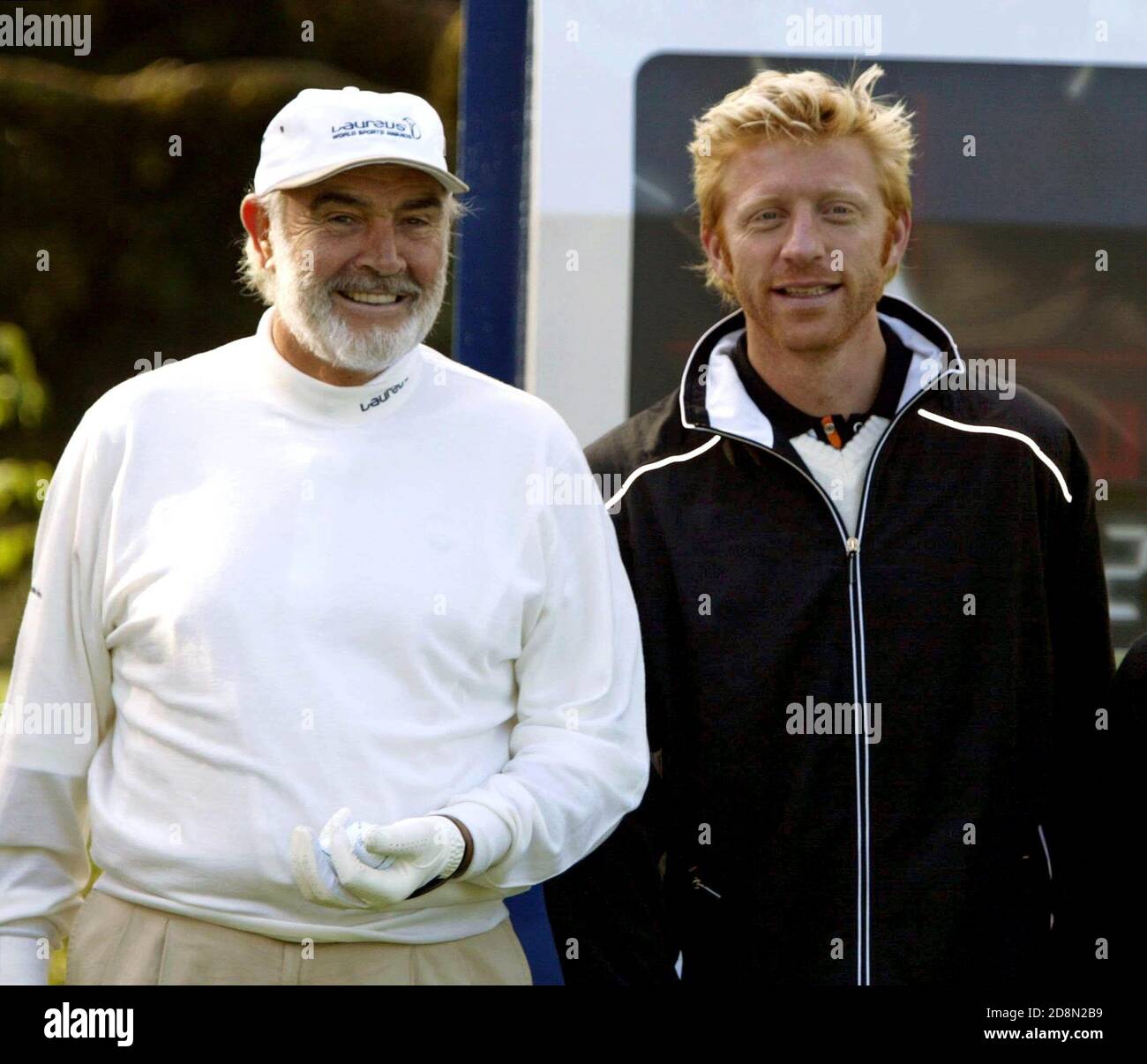 Scottish actor Sean Connery (left) and ex-tennis star Boris Becker (right) will take part in the golf tournament on May 13, 2002 in Monte Carlo on the occasion of the Laureus World Sports Awards 2002 The two of them are in Monaco for the annual Laureus World Sports Awards. | usage worldwide Stock Photo