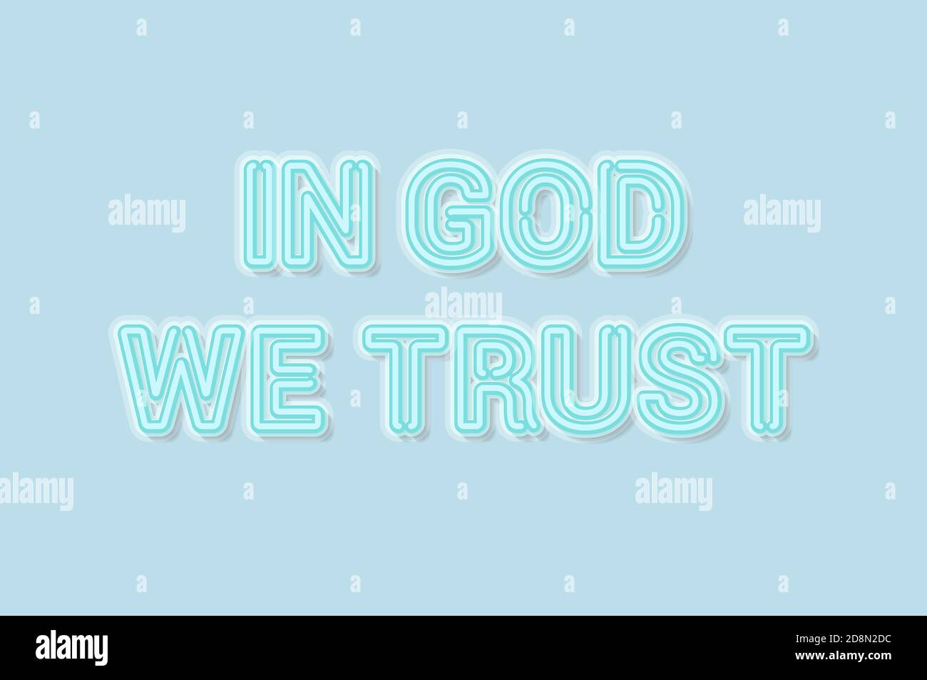 In God we trust american motto soft blue neon letters lights off. Soft shadows. Light blue background. illustration. Stock Photo