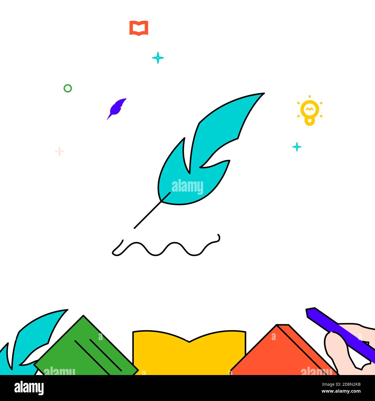 Goose feather filled line icon, simple illustration, education and creativity related bottom border. Stock Photo