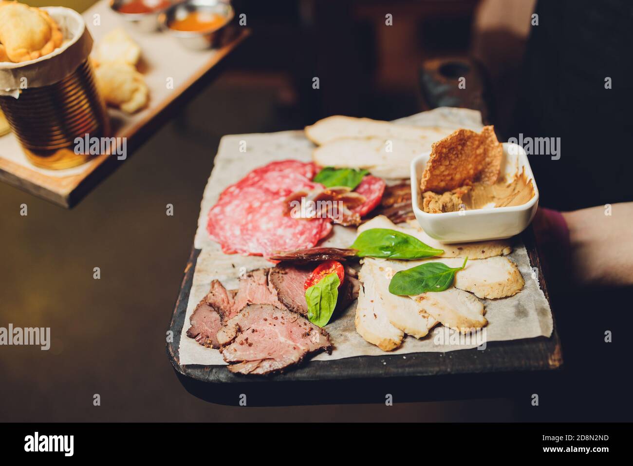 Smoked Meat Snack Beer Set Top View. Barbecue Buffet of Sudzhuk