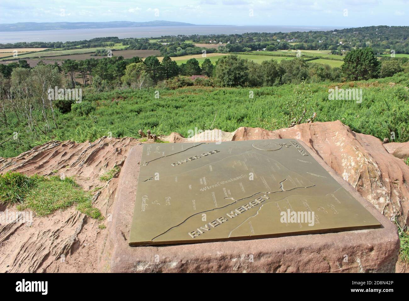 National Trust's Thurstaston Common Nature Reserve with views across the Dee Estuary, Wirral, UK Stock Photo