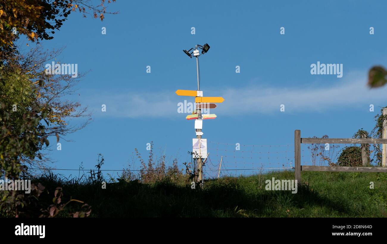 Signpost with solar powered lighting Stock Photo
