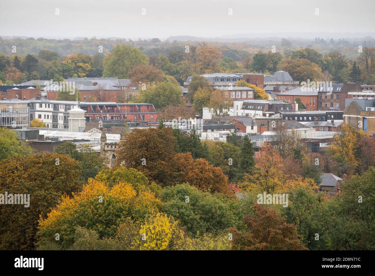 An autumn aerial view looking down on Church Street and Winchester