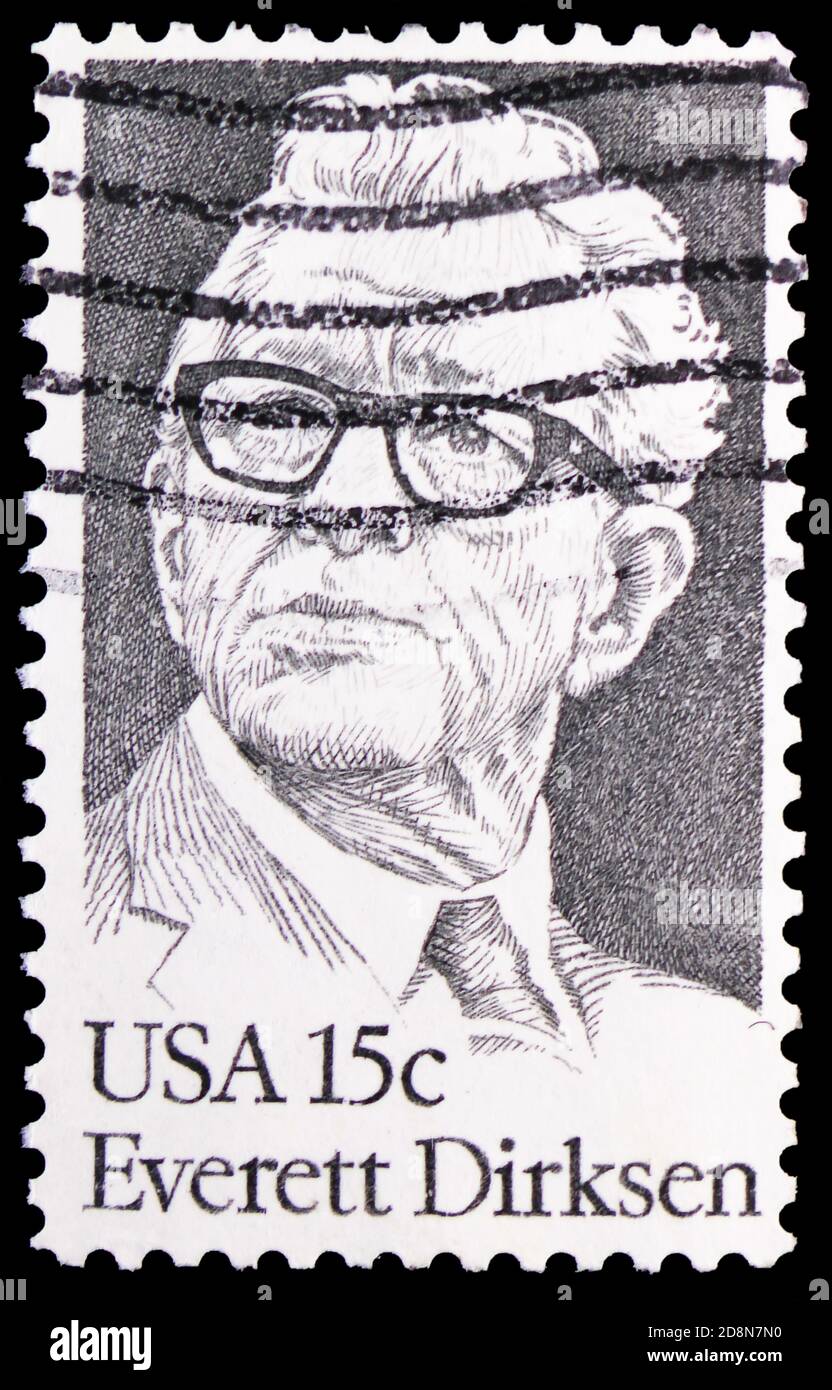 MOSCOW, RUSSIA - OCTOBER 8, 2020: Postage stamp printed in United States shows Everett Dirksen (1896-1969) Senate Minority Leader, serie, circa 1981 Stock Photo