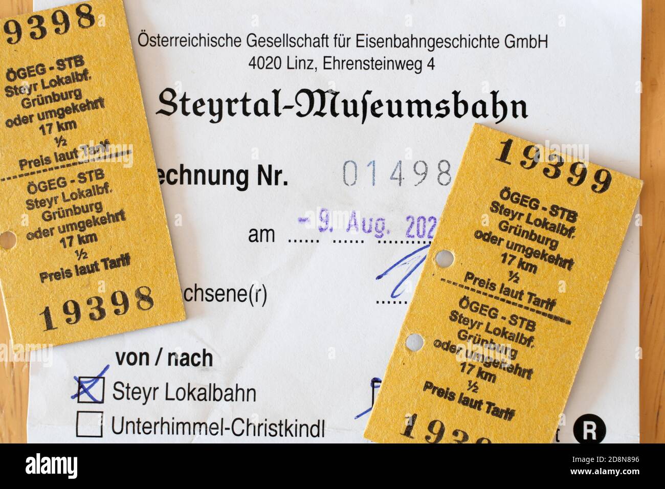 Traditional old fashioned train tickets printed on card for the narrow ...