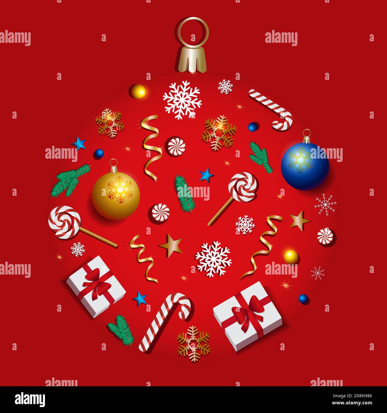 Christmas hanging ball made of realistic Xmas and New Year decoration Stock Vector