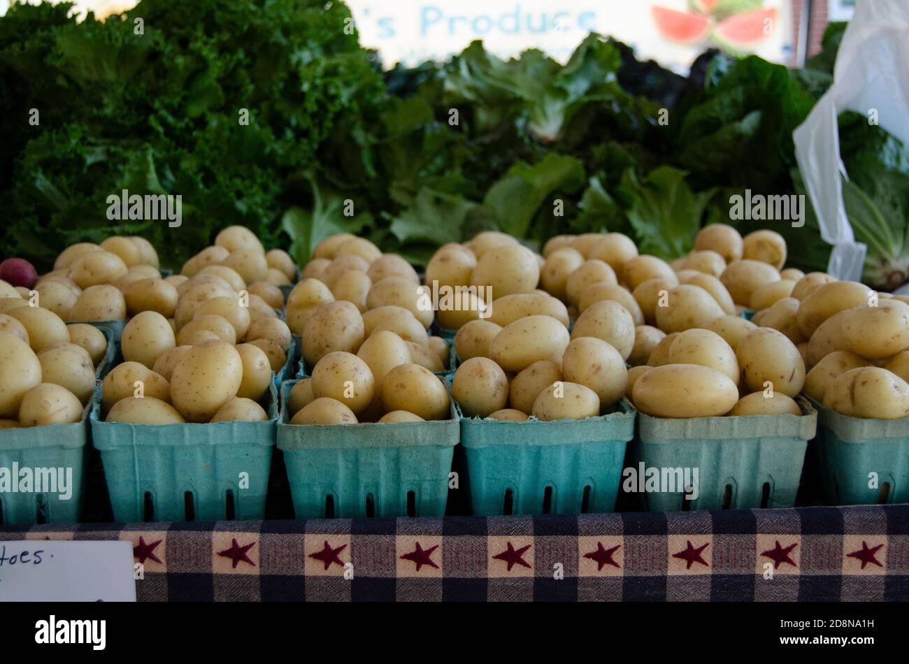Potatoes for sale at farmer's market, in Pint Green Molded Produce ...