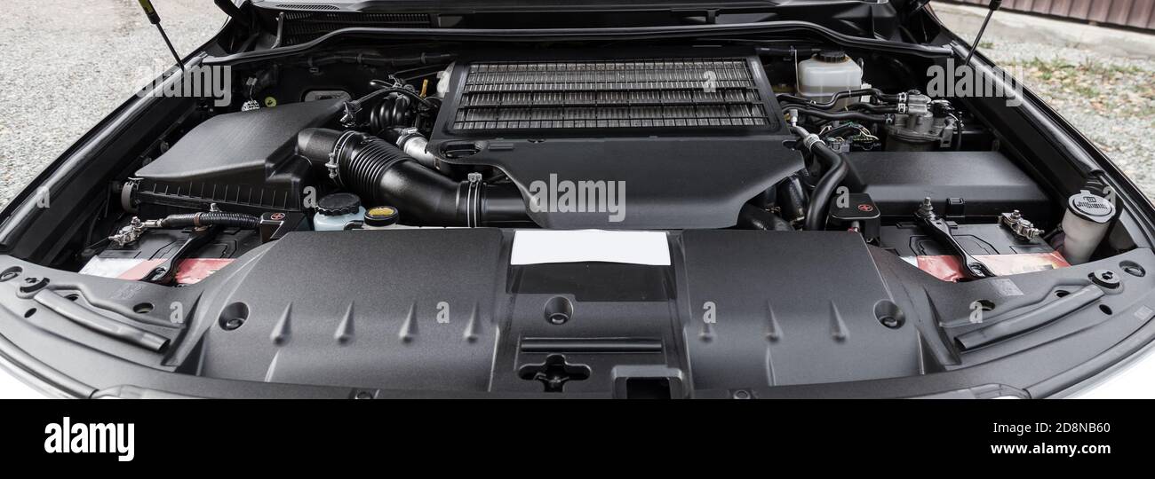 Front engine compartment of an old Japanese car with clean components