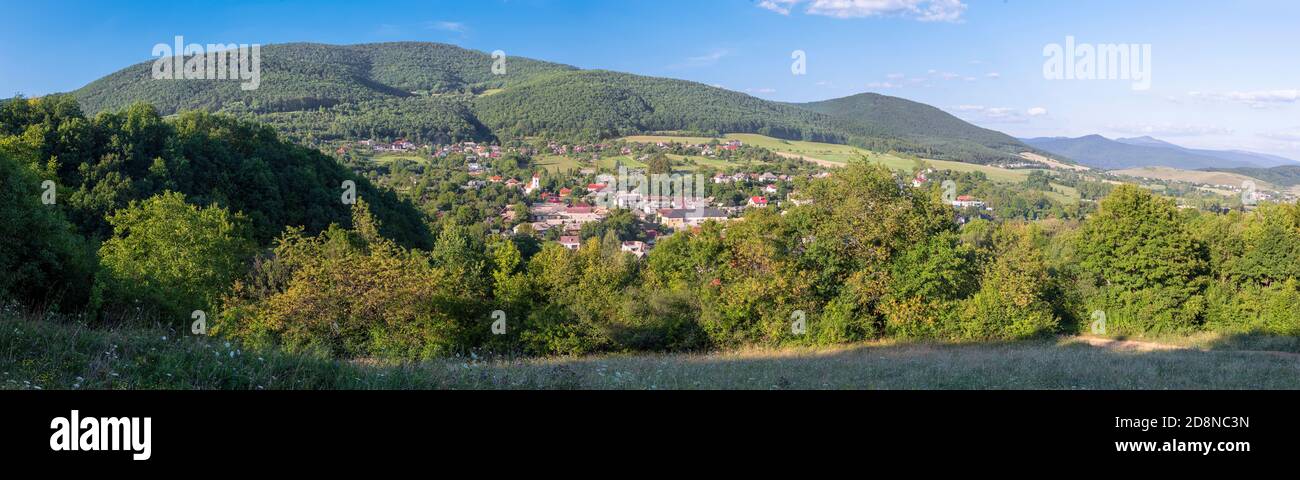 Slovakia - The panorama of landscape of Gemer and with the Rakovnica village. Stock Photo
