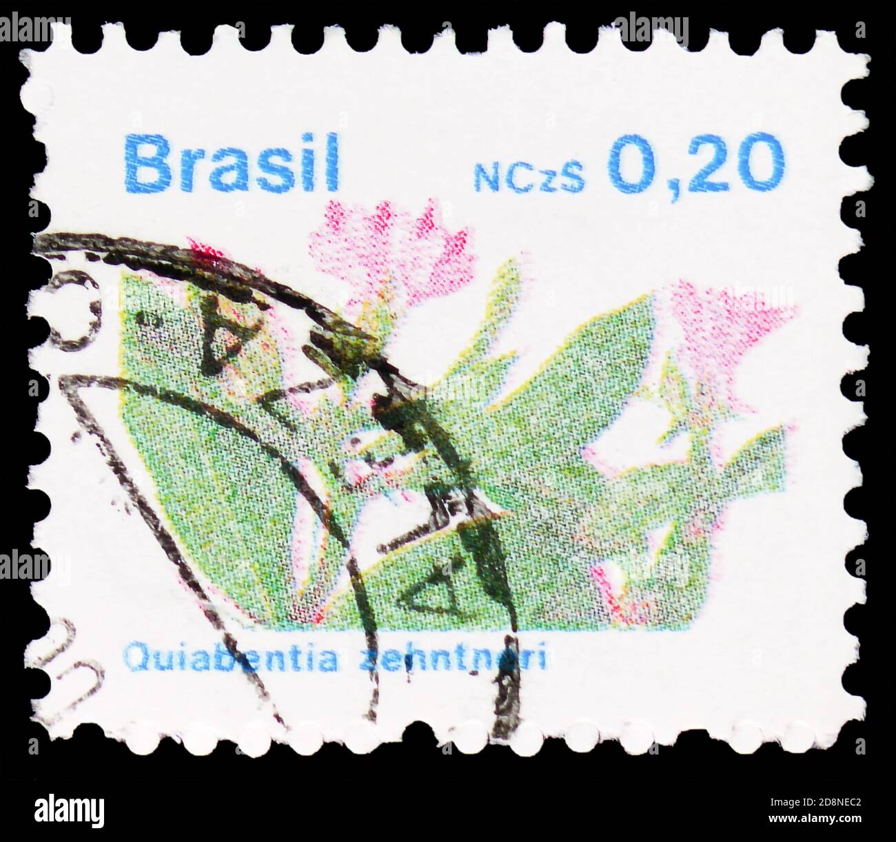 MOSCOW, RUSSIA - OCTOBER 8, 2020: Postage stamp printed in Brazil shows Brazilian Flora, Quiabentia zehntneri, Flora serie, circa 1989 Stock Photo