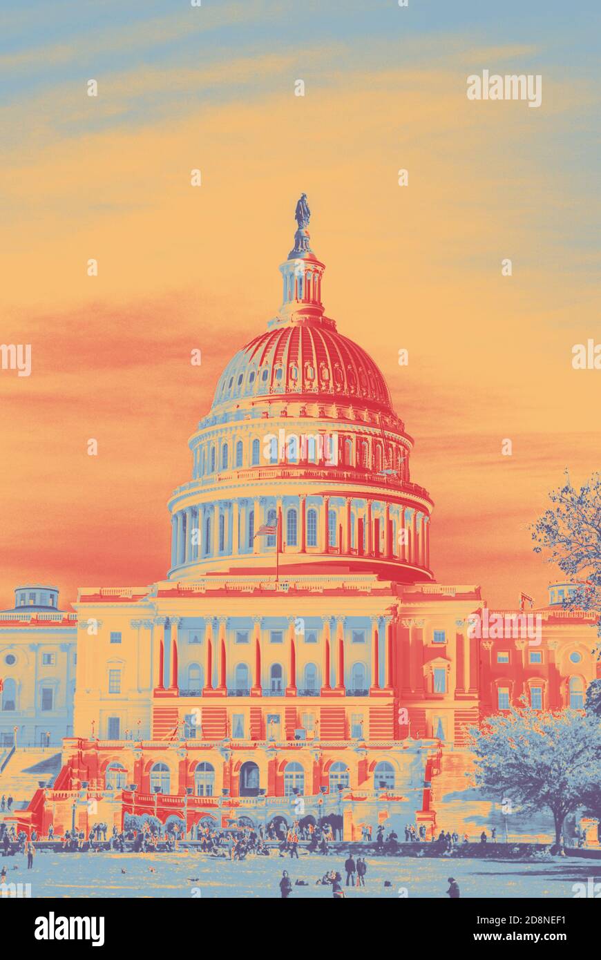 US Capital Building in red, white, and blue Stock Photo