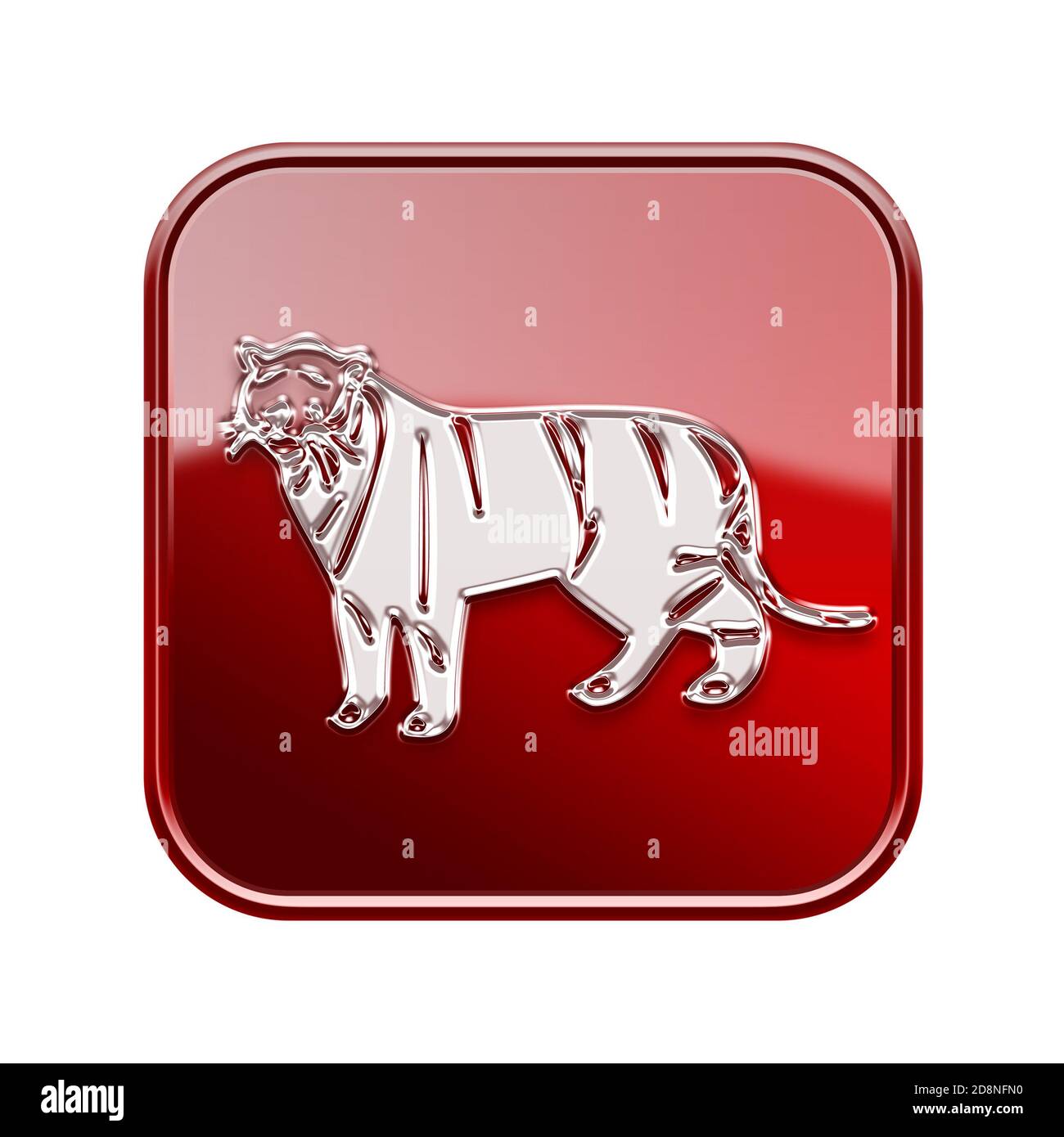 Tiger Zodiac icon red, isolated on white background. Stock Photo