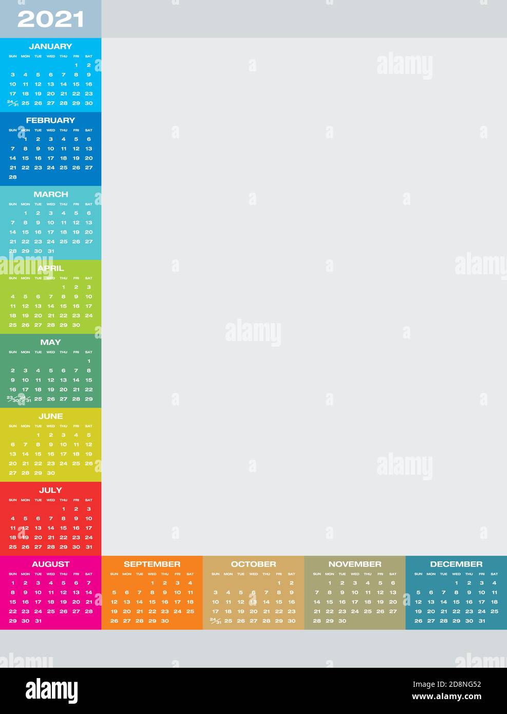 Colorful Calendar for year 2021 in vector format Stock Vector Image ...