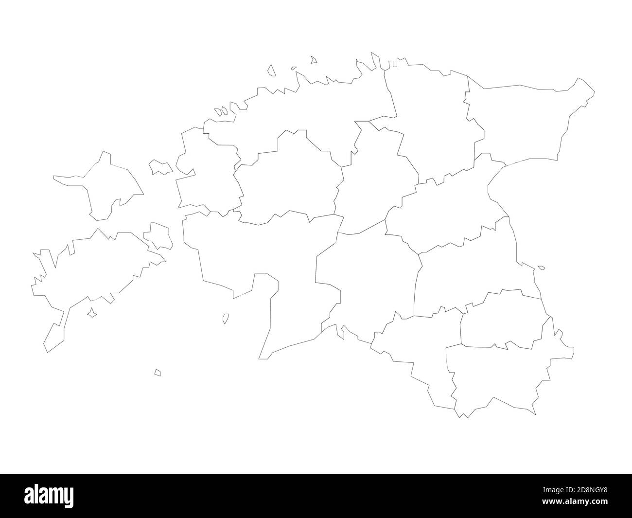 Blank political map of Estonia. Administrative divisions - counties. Simple black outline vector map Stock Vector