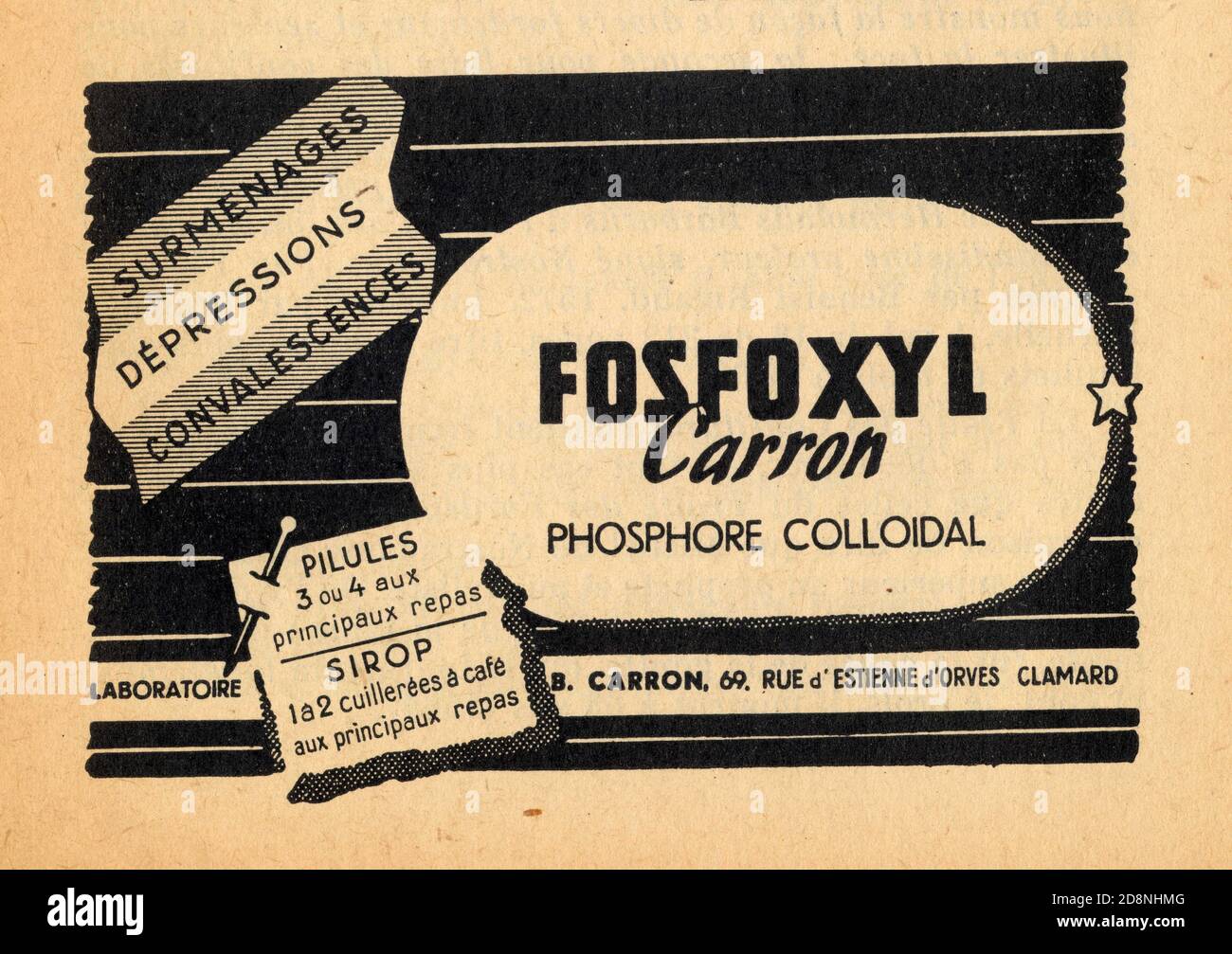 Publicité ancienne FOSFOXYL CARRON, phosphore colloidal. Stock Photo