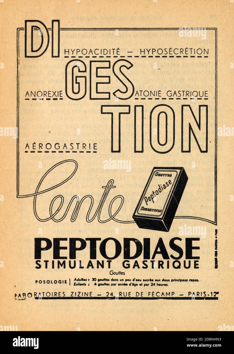 Publicité ancienne PEPTODIASE, stimulant gastrique Stock Photo