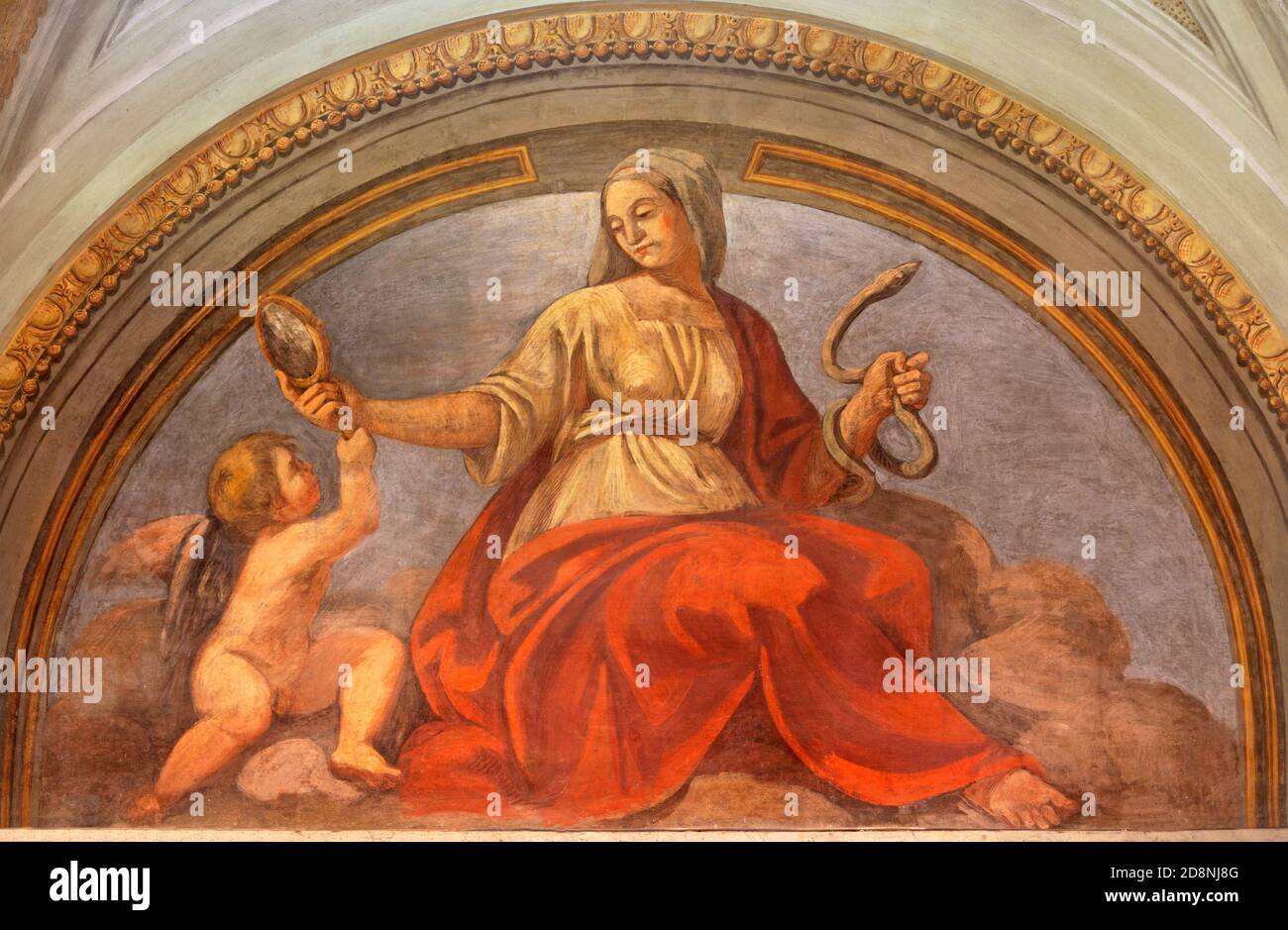 ROME, ITALY - MARCH 9, 2016: The fresco of virtue Prudence in church Chiesa di San Silvestro in Capite by Francesco Trevisiani  (1656 - 1746). Stock Photo