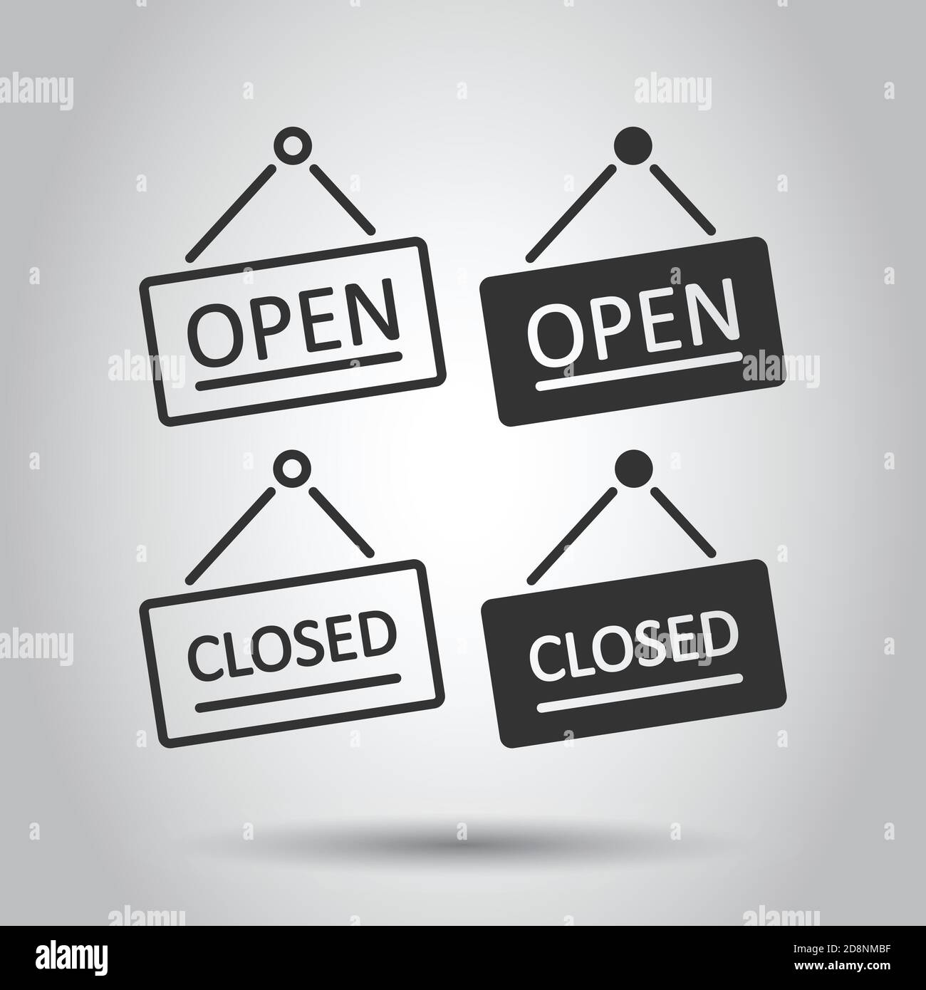 Open, closed sign icon in flat style. Accessibility vector illustration on white isolated background. Message business concept. Stock Vector