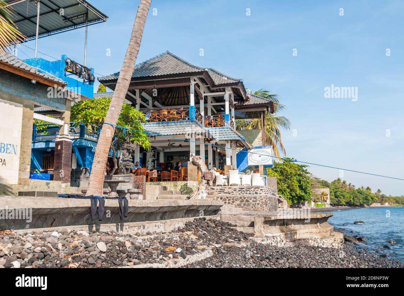 front view Matahari Tulamben Resort, beach, Tulamben, Bali, Indonesia Stock Photo