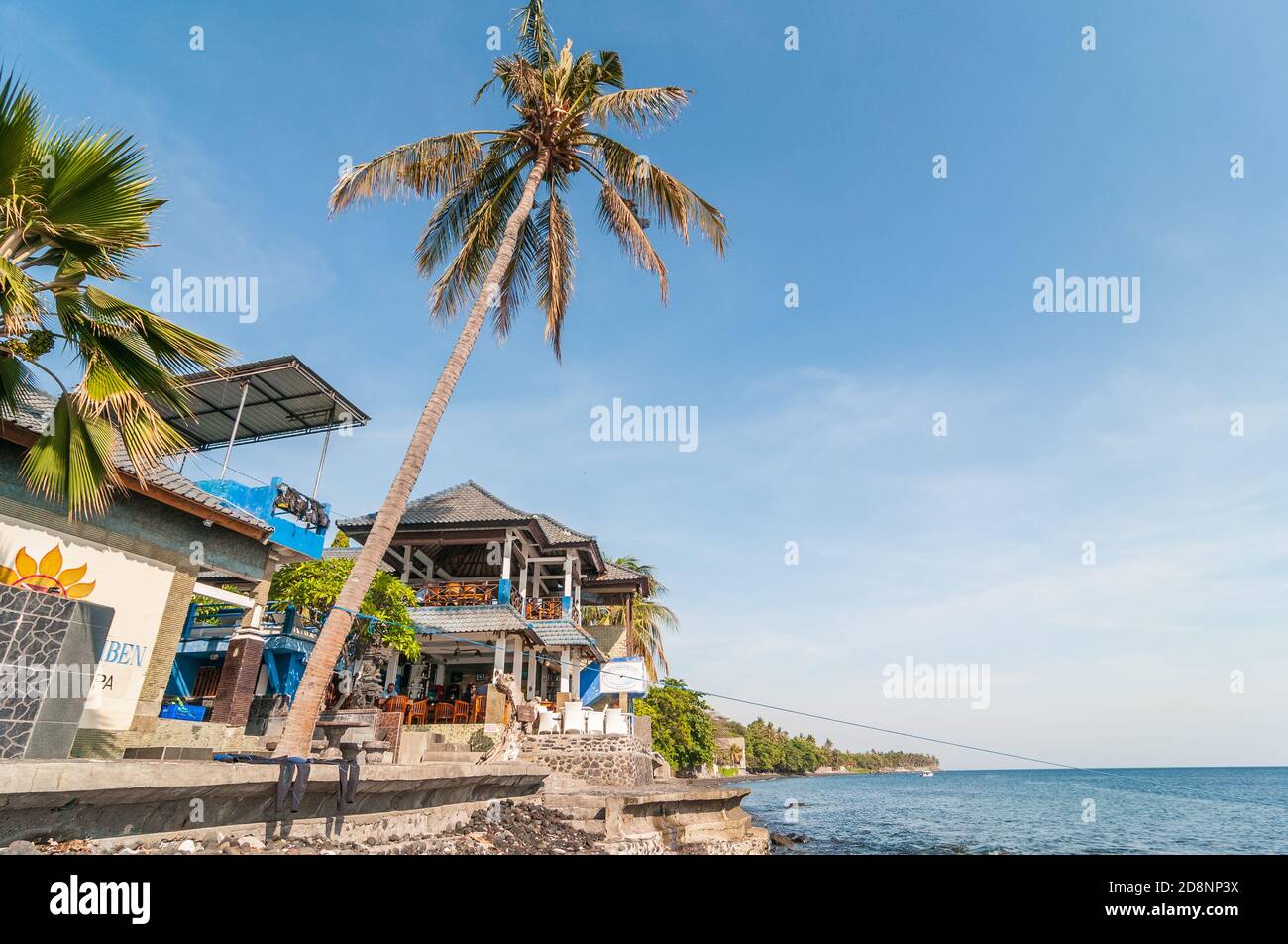 front view Matahari Tulamben Resort, beach, Tulamben, Bali, Indonesia Stock Photo