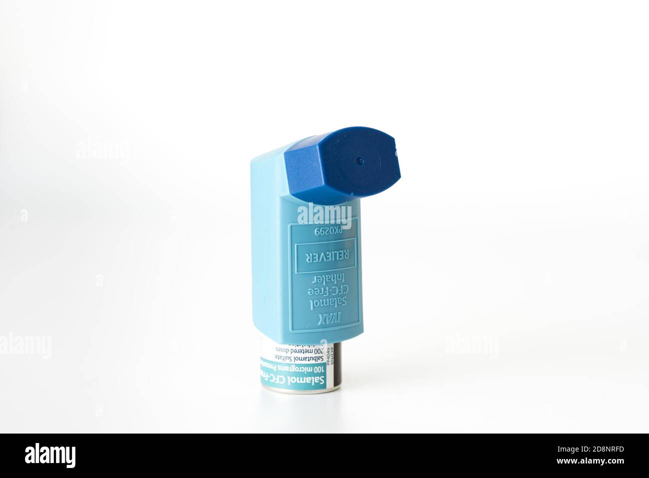 Salamol Easi-Breathe CFC-Free Inhaler with white background Stock Photo