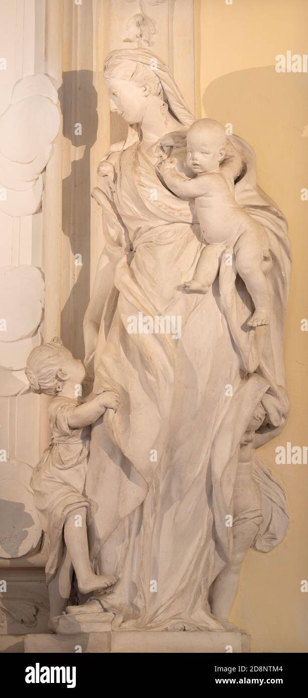 RAVENNA, ITALY - JANUARY 28, 2020: The statue cardinal virtue Charity of in the church Chiesa di Santa Maria Maggiore. Stock Photo