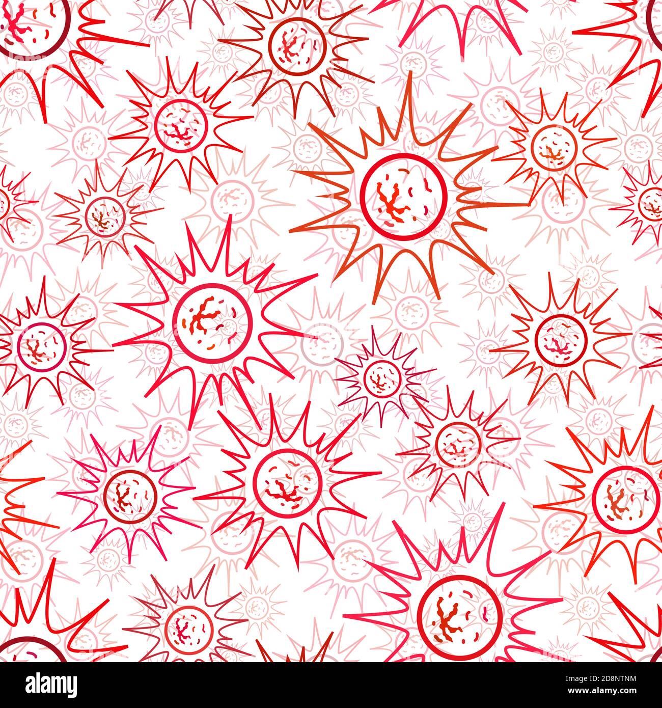Lot of dangerous red virus cells, modern seamless pattern on white Stock Vector