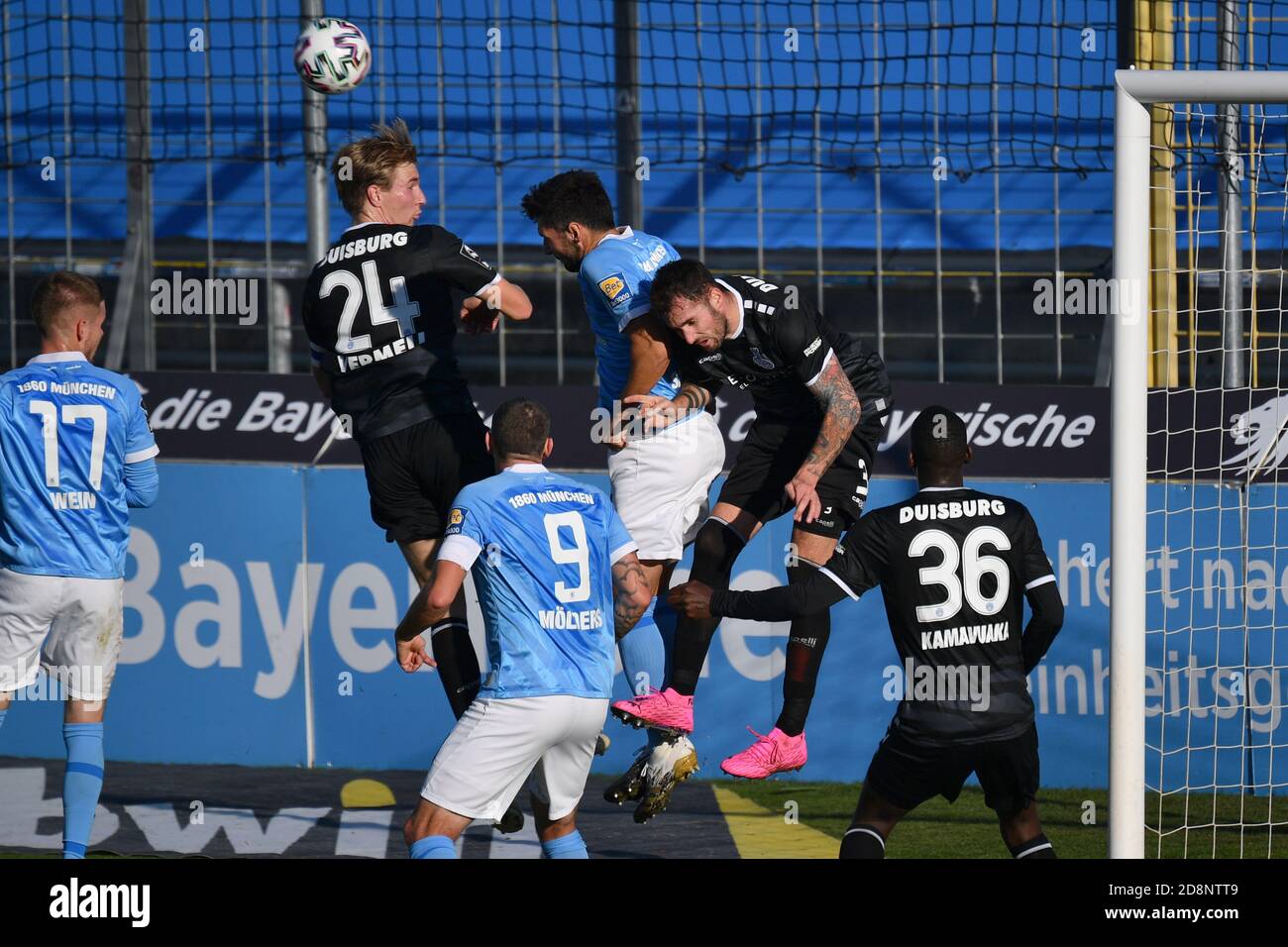 Penalty area scene, Stefan SALGER (TSV Munich 1860) heads the ball away,  action, duels. Soccer 3rd league, Liga3, TSV Munich 1860 - SC Verl on April  10th, 2021 in Muenchen GRUENWALDER STADION.