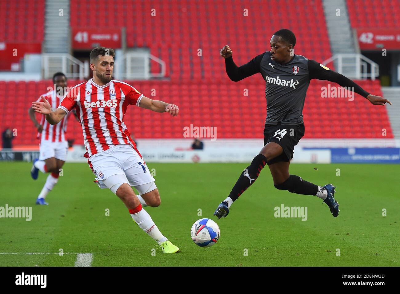 STOKE ON TRENT, ENGLAND. OCTOBER 31ST Mickel Miller of Rotherham United and Tommy Smith of Stoke City during the Sky Bet Championship match between Stoke City and Rotherham United at the Britannia Stadium, Stoke-on-Trent on Saturday 31st October 2020. (Credit: Jon Hobley | MI News) Credit: MI News & Sport /Alamy Live News Stock Photo