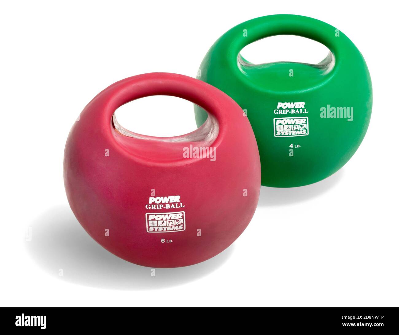 Pair of green and red power gripball 4 and 6 pound hand weights