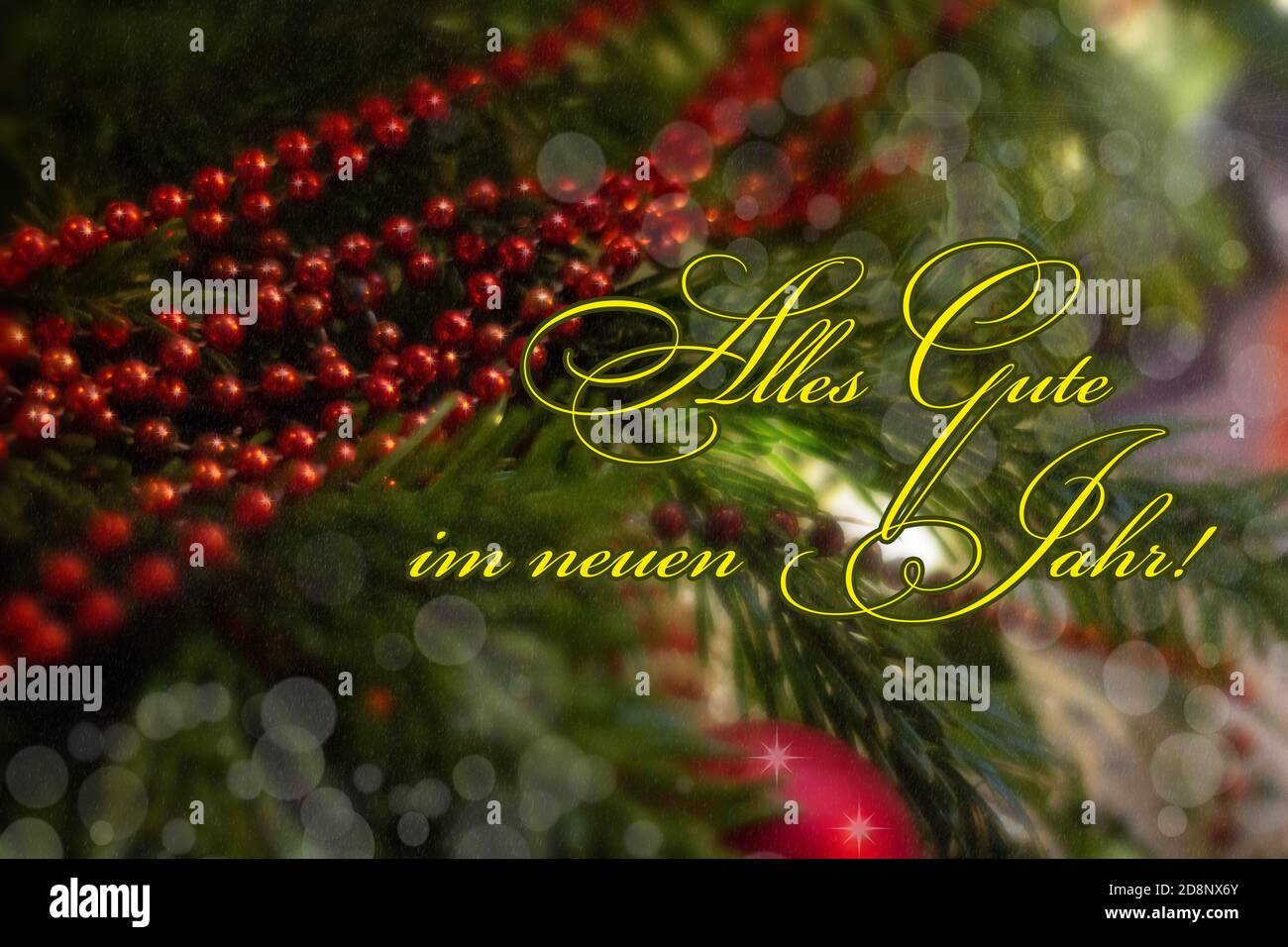 Greetings text in German means Good luck in the New Year. Blurred