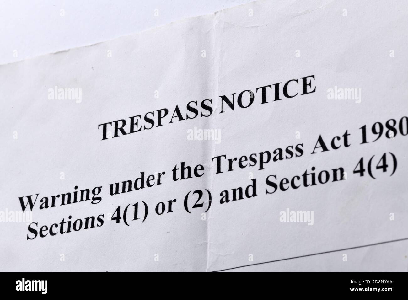 Title of a well-worn trespass notice issued by the New Zealand police Stock Photo