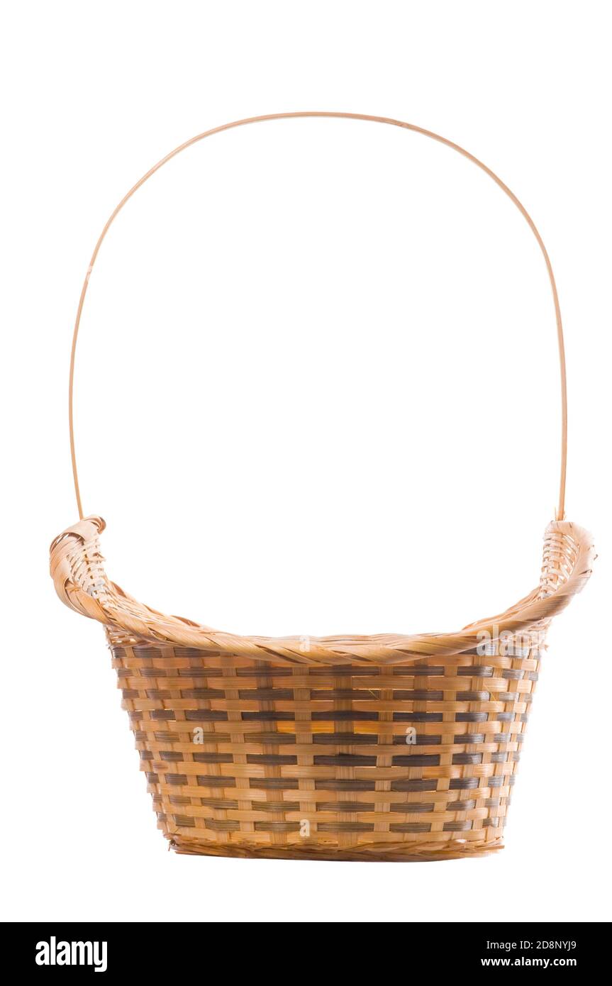 Empty Wicker Basket Isolated on White Background. Traditional craftsman