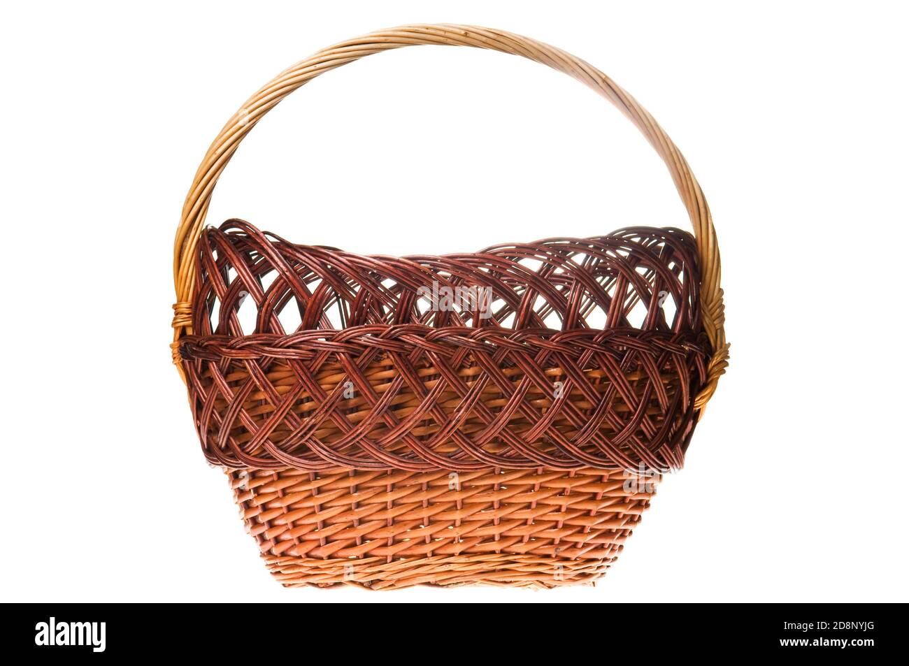 Empty Wicker Basket Isolated on White Background. Traditional craftsman