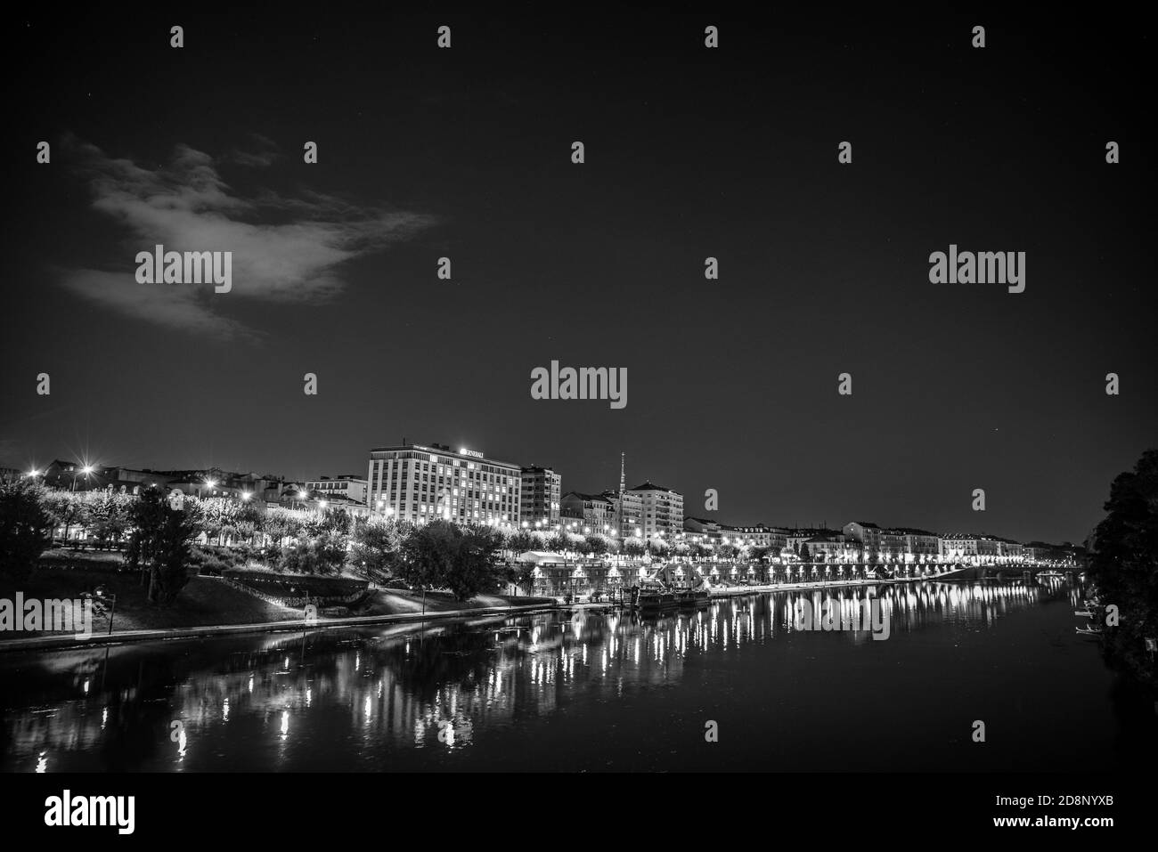 Night in Turin along the river Po Stock Photo