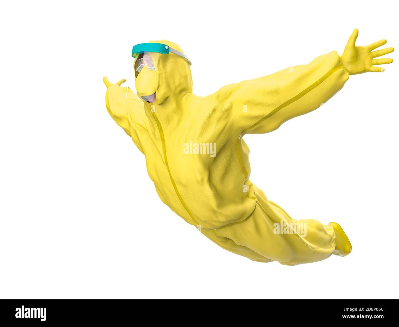 man in a biohazard suit jumping, 3d illustration Stock Photo - Alamy