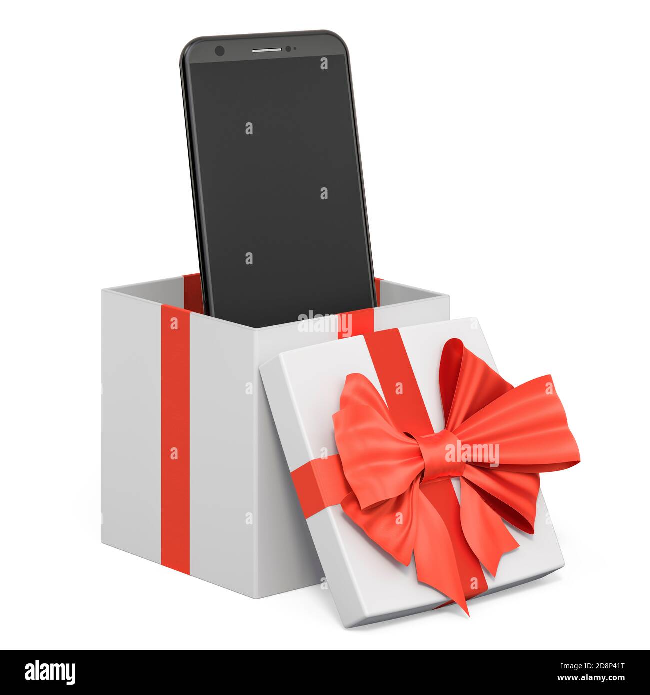 Smartphone phone inside gift box, present concept. 3D rendering isolated on  white background Stock Photo - Alamy