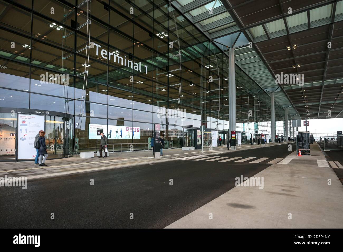 Exterior of Terminal 1 of newly opened Berlin Brandenburg International Airport (BER), or Flughafen Berlin Brandenburg Willy Brandt. Stock Photo
