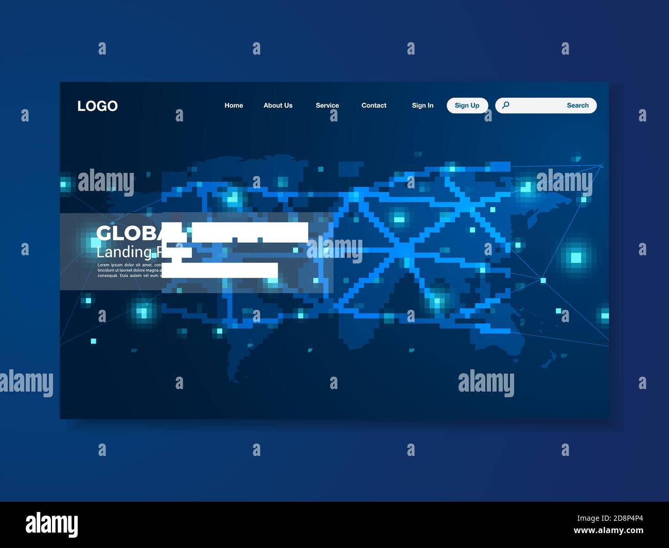 Network data protection technology landing page, blue interface, vector, illustration, eps 10 file Stock Vector