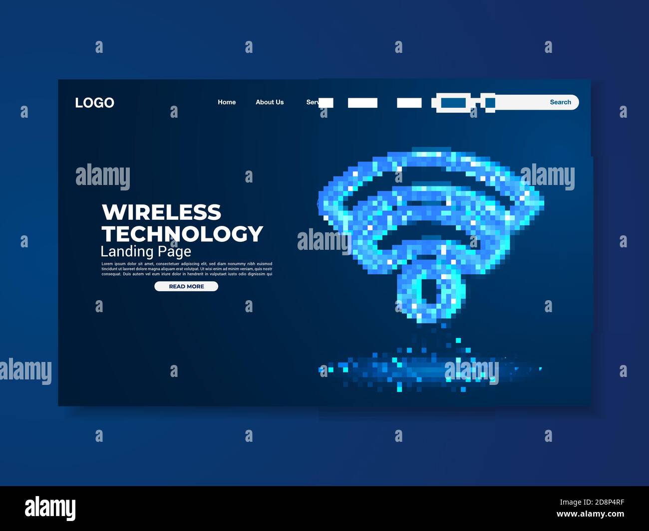 Network data protection technology landing page, blue interface, vector, illustration, eps 10 file Stock Vector