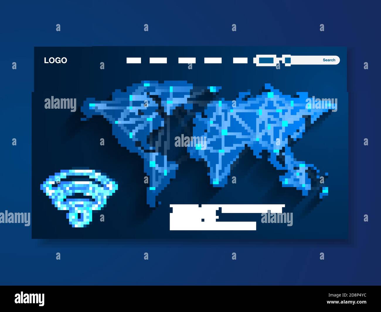 Wireless technology landing page, blue background with world map, interface, vector, illustration, eps 10 file Stock Vector