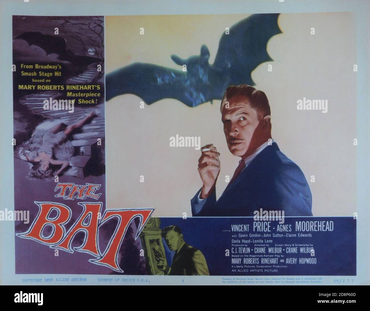 VINCENT PRICE in THE BAT 1959 director and screenplay CRANE WILBUR from the  play by Mary Roberts Rinehart and Avery Hopwood Liberty Pictures / Allied  Artists Pictures Stock Photo - Alamy, image size:1300x1094