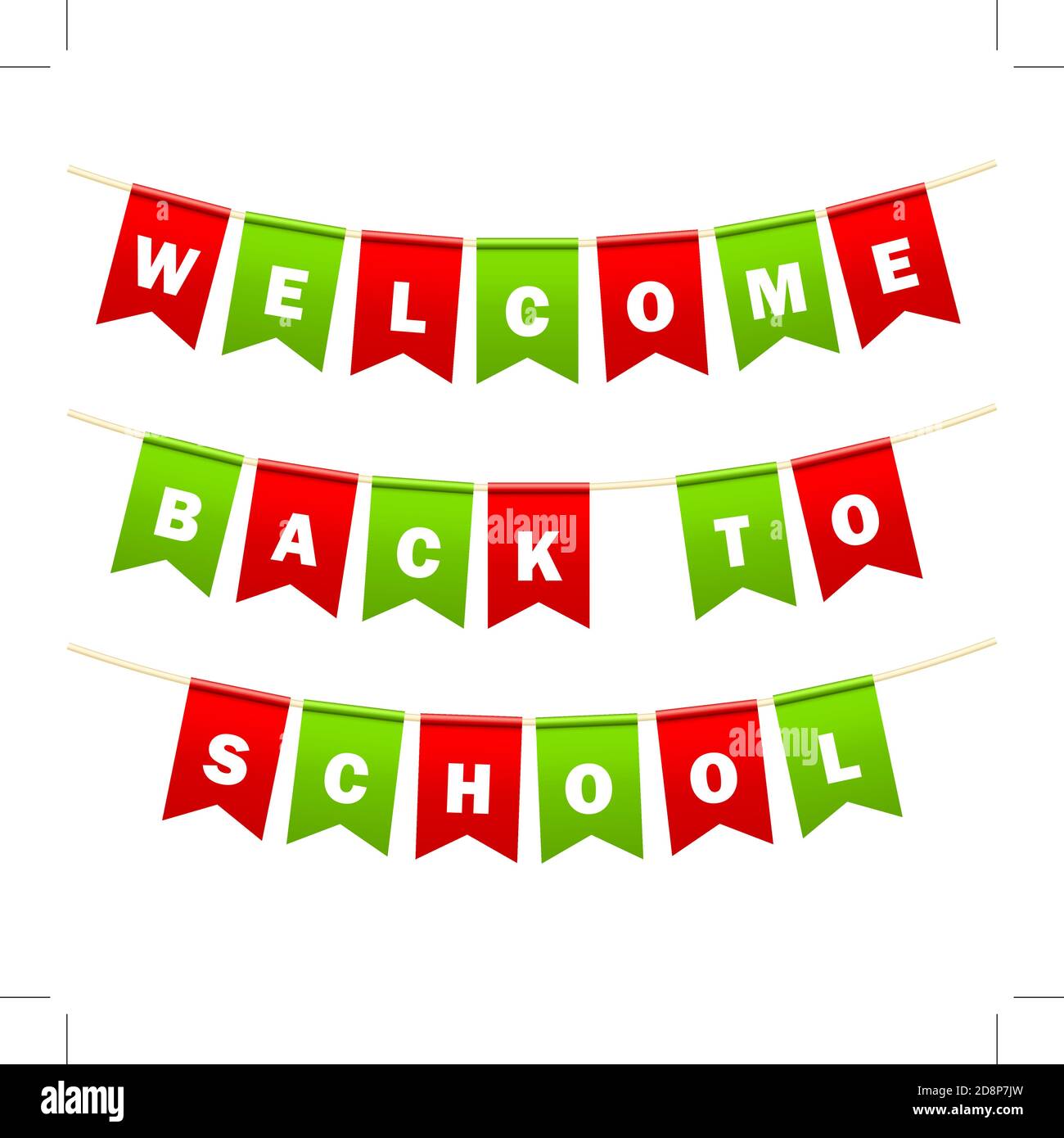 Cute Back to School multicolored bunting flags with words Welcome Back  isolated on white background ilustração do Stock