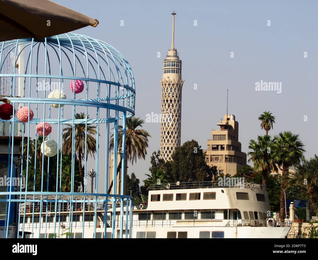 Cairo Tower, Cairo on the Nile in Egypt with the Nile River view: boat ...