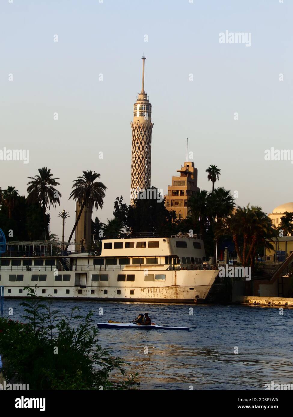 Cairo Tower, Cairo on the Nile in Egypt with the Nile River view: boat ...